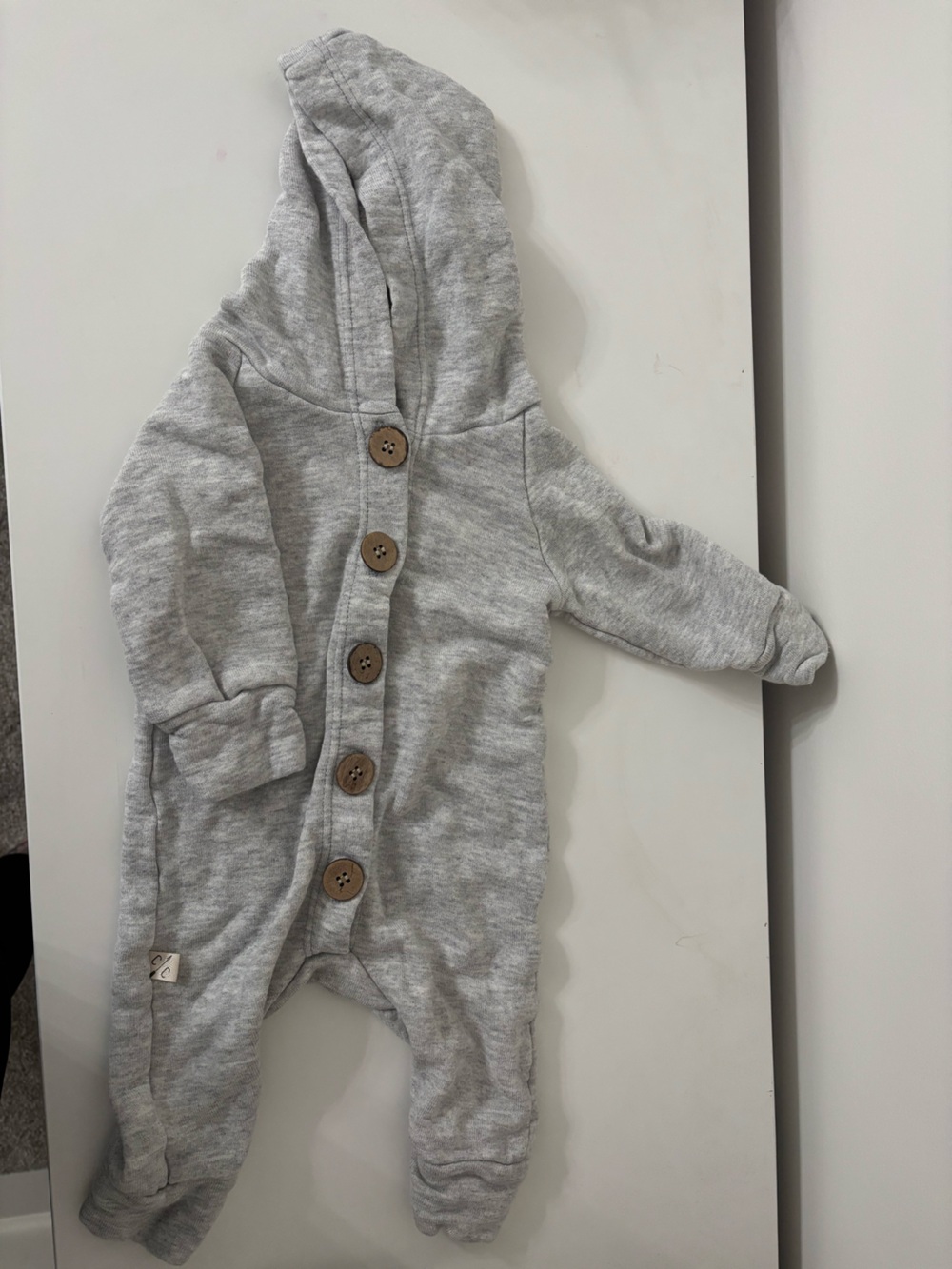 Cozy Gray Hooded Baby One-Piece Footie with Button Front